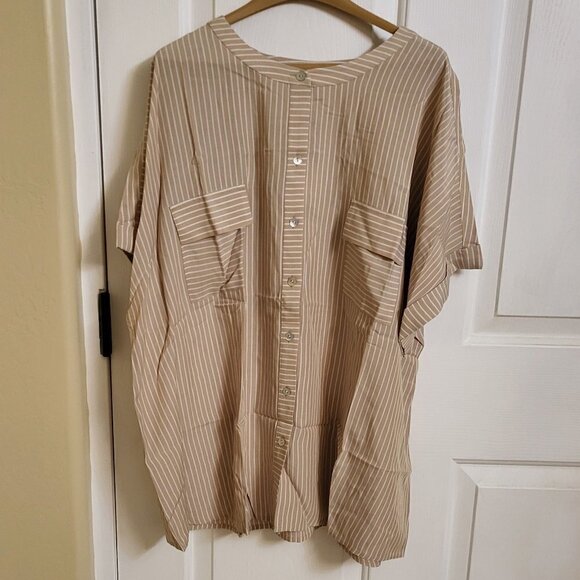 J Jill sandbar/white striped blouse NWOT 2X - Picture 1 of 13